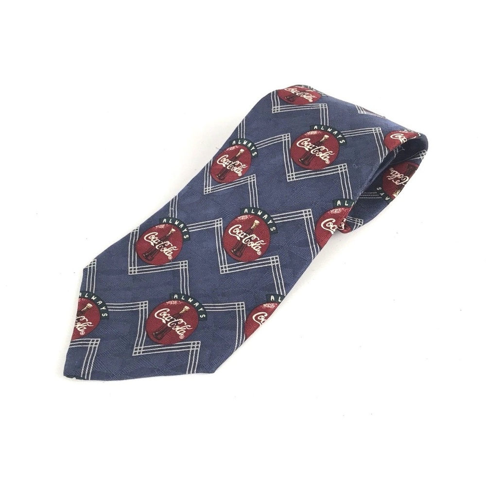 Coca Cola Neck Tie Blue Red 100% Silk Geometric Design Chevron Casual Gift